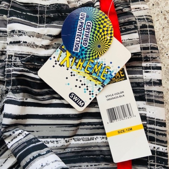 🍍iXtreme NWT Black White Red Swim Shorts Baby 12M - Picture 2 of 3